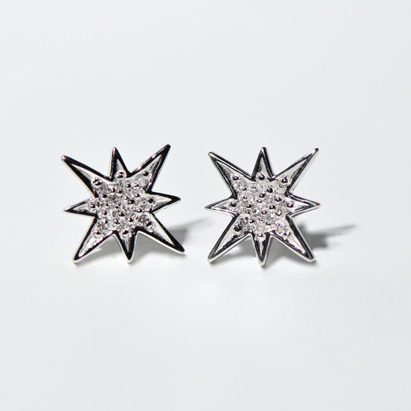 14K Solid Gold Diamond Starburst Earrings/Studs - Picture 4 of 8